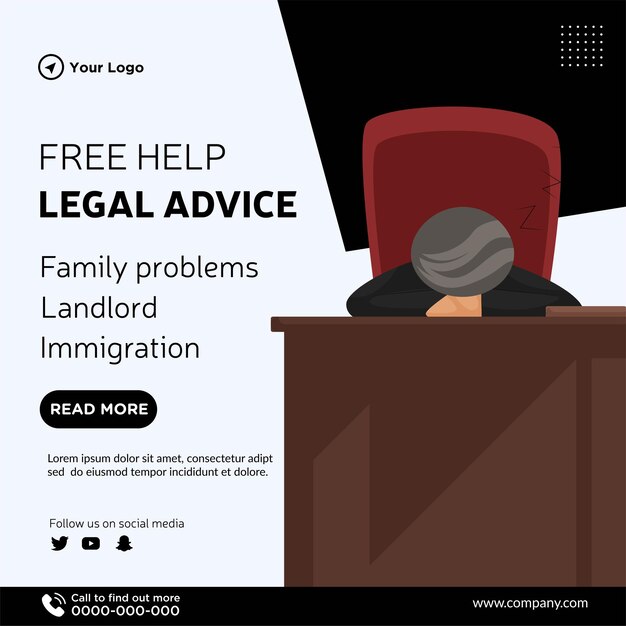 Banner design of free help legal advice cartoon style template