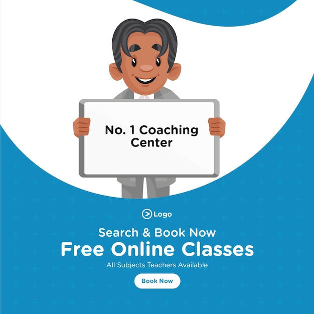 Progettazione di banner di lezioni online gratuite modello di stile cartone animato centro di coaching