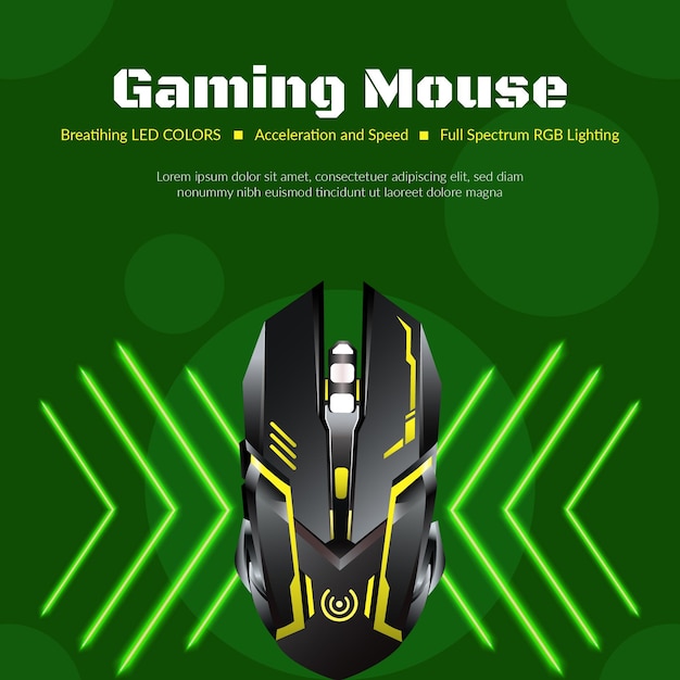 Banner design del modello di mouse da gioco