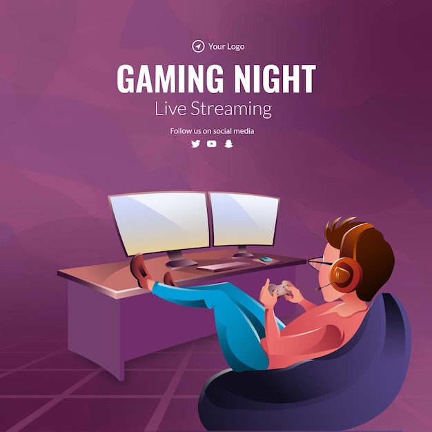 Vector banner design of gaming night live streaming template