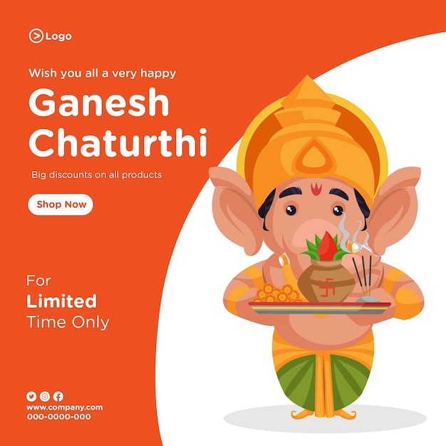 Banner design of ganesh chaturthi indian festival cartoon style template