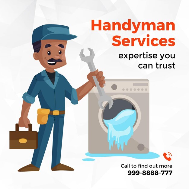 Banner design of handyman services cartoon style template