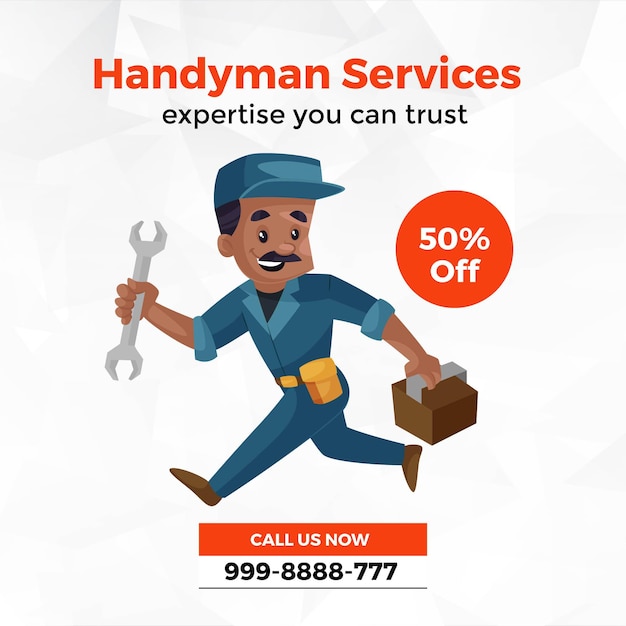 Banner design of handyman services cartoon style template