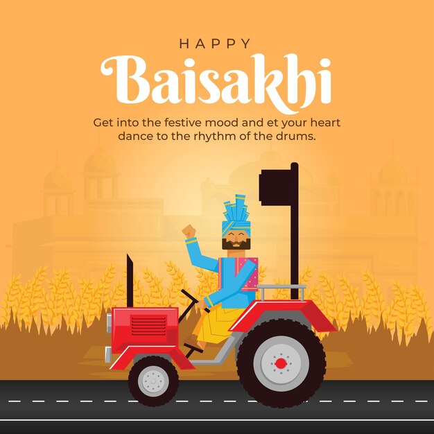 Banner design of happy baisakhi festival cartoon style template