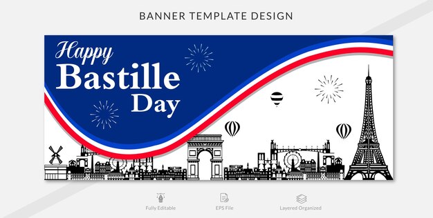 Vector banner design happy bastille day