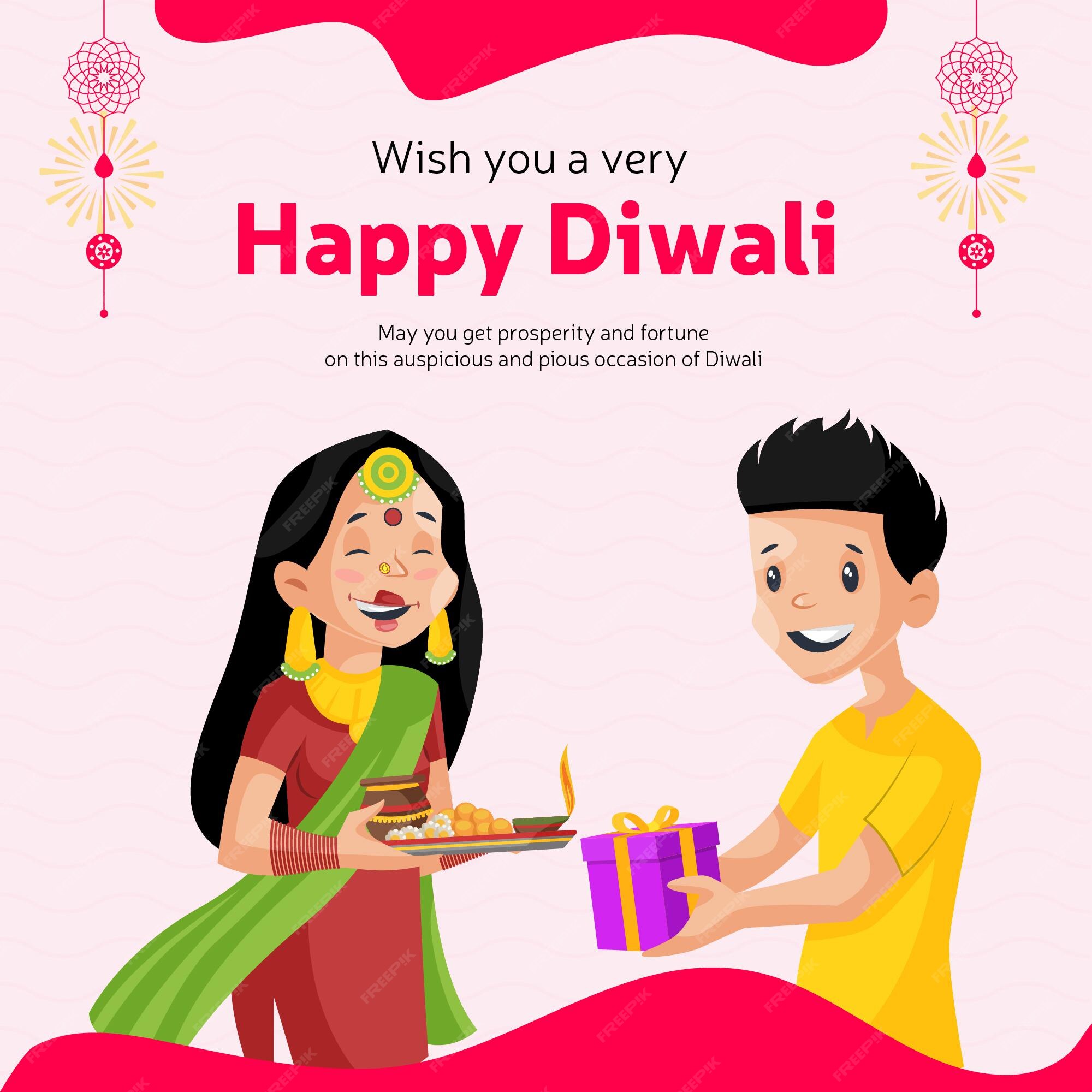 Premium Vector | Banner design of happy diwali indian festival cartoon  style template