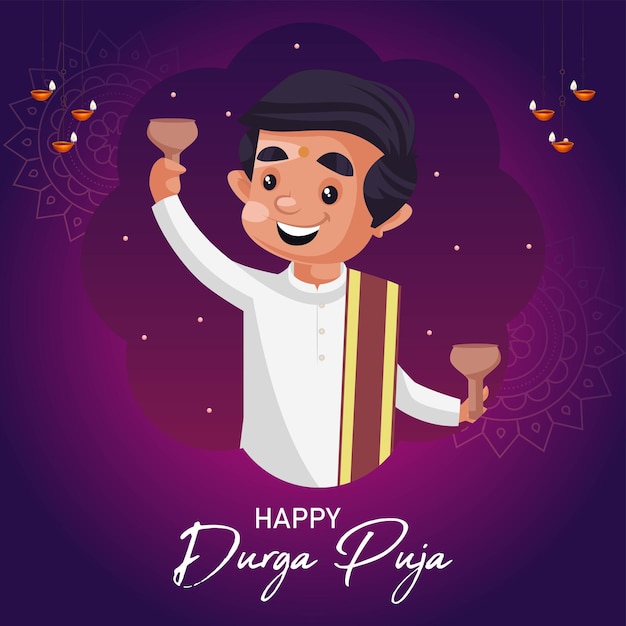 Banner design of happy durga puja cartoon style template