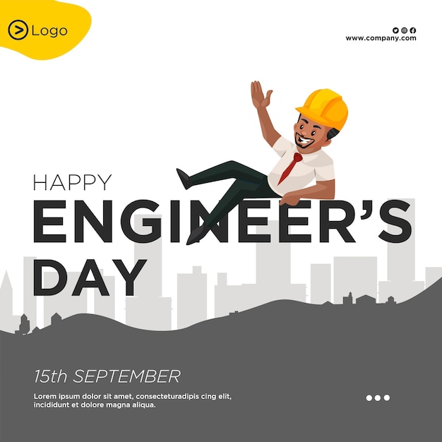 Vector banner design of happy engineers day cartoon style template