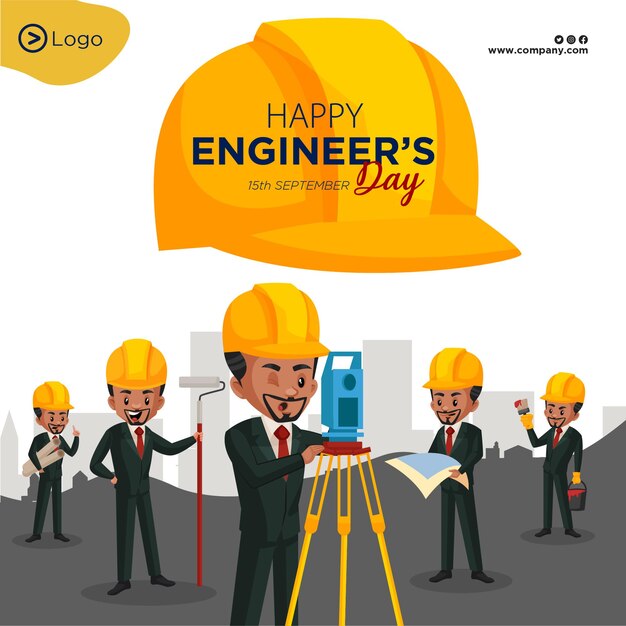 Banner design of happy engineers day cartoon style template