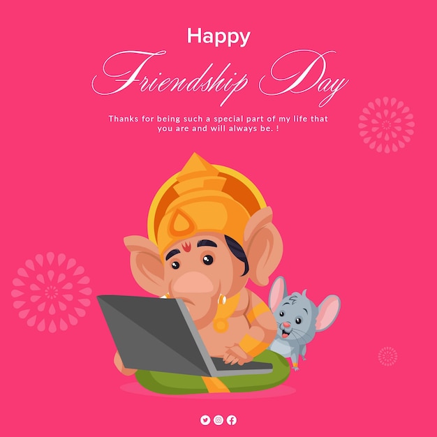 Banner design of happy friendship day cartoon style illustration