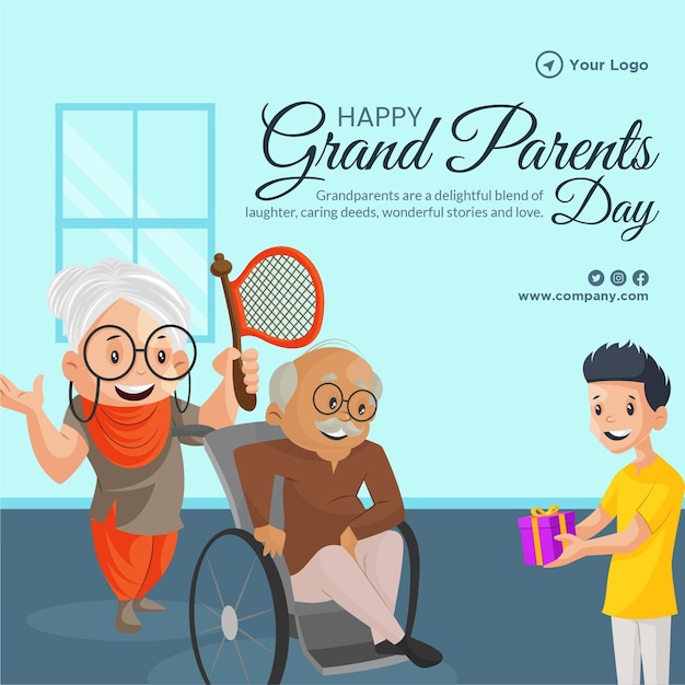 Дизайн баннера счастливого дня бабушек и дедушек в мультяшном стиле шаблона