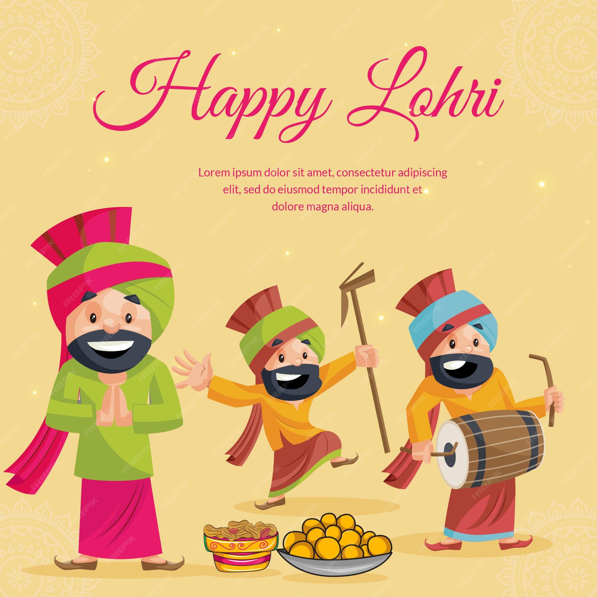 Premium Vector | Banner design of happy lohri festival cartoon style template Premium Vector | Banner design of happy lohri festival cartoon style template