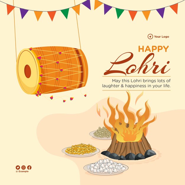 Vector banner design of happy lohri template