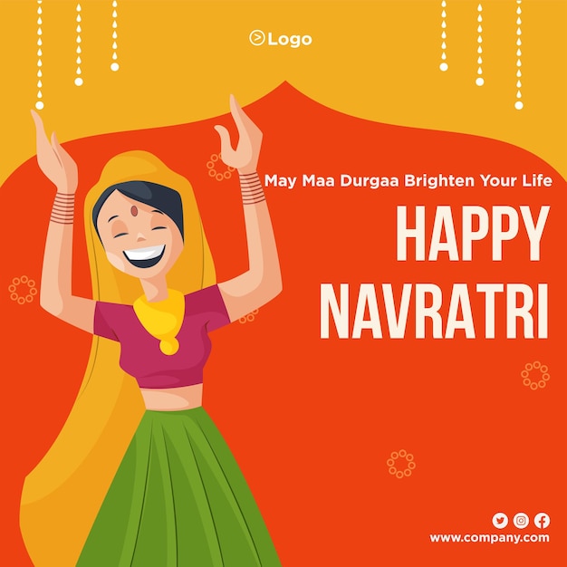 Banner design di felice navratri stile cartoon illustrazione