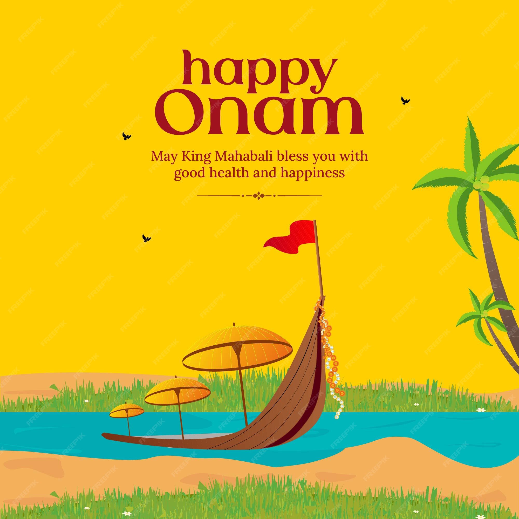 Premium Vector | Banner design of happy onam cartoon style template