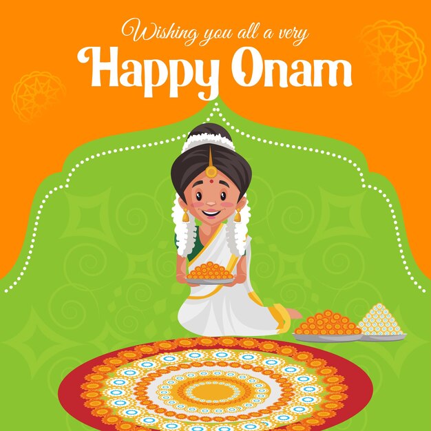 Banner design of happy onam cartoon style template