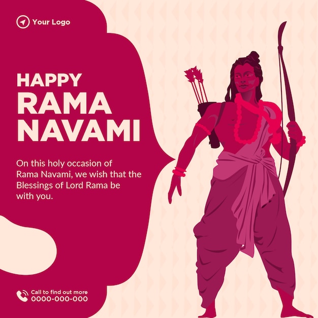 Banner design of happy ram navami cartoon style template