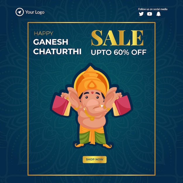 힌두교 전통 축제 행복한 Ganesh Chaturthi 판매 템플릿의 배너 디자인