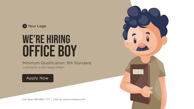 Banner design of hiring office boy cartoon style template