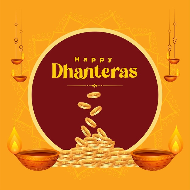 Дизайн баннера индийского фестиваля счастливый шаблон Dhanteras