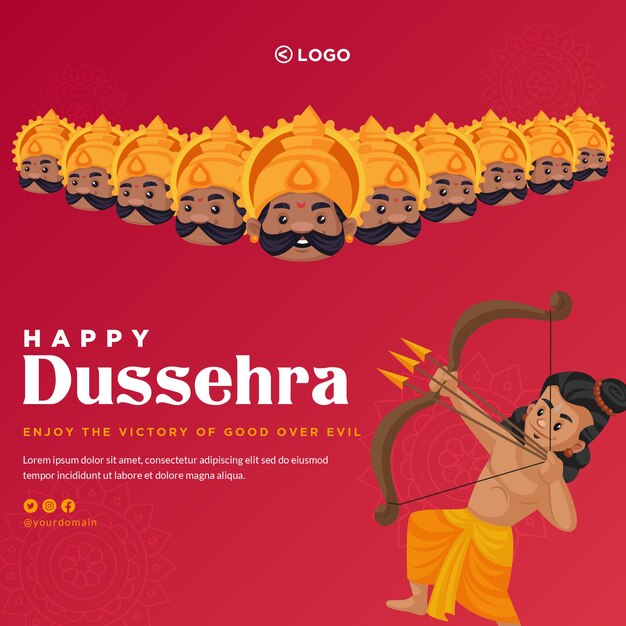 Banner design del modello di stile cartone animato happy dussehra festival indiano