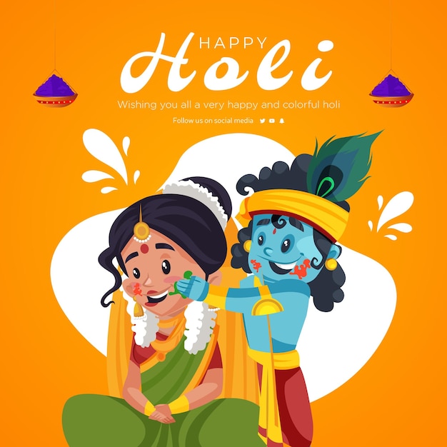 Banner design del festival indiano felice festival holi dei colori modello