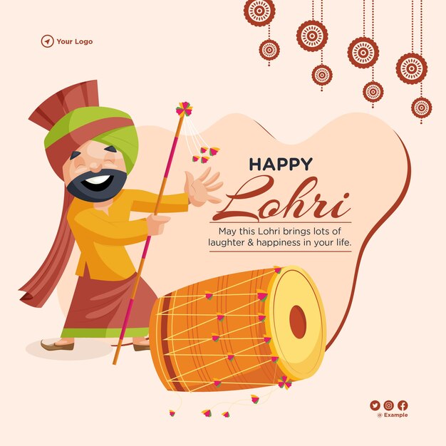 Banner design of Indian festival happy lohri template