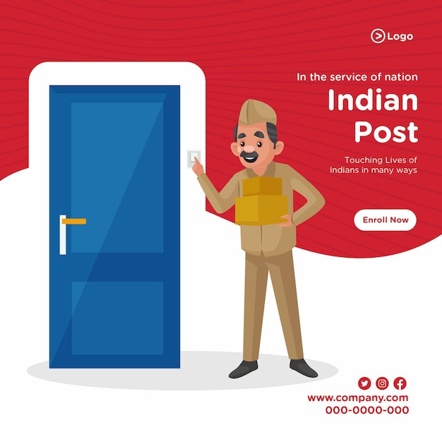 Banner design of indian post service cartoon style template