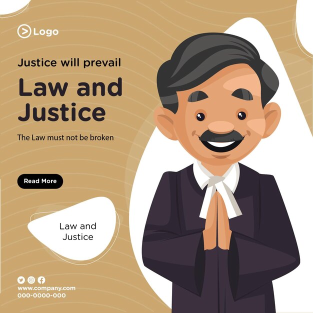 Banner design of justice will prevail cartoon style illustration