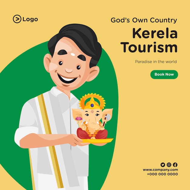 Banner design of kerela tourism in cartoon style