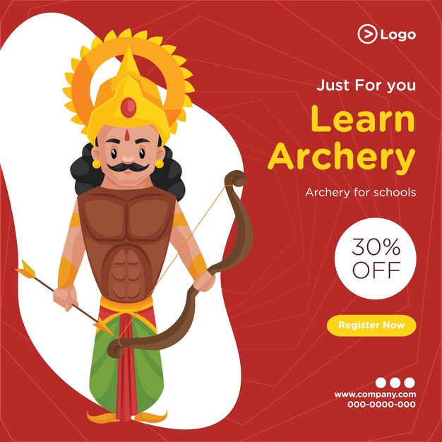 Banner design of learn archery cartoon style template