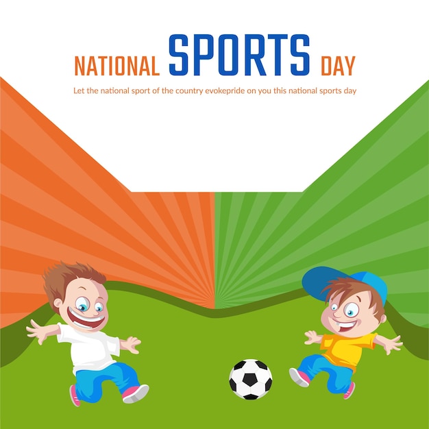 Banner design of national sports day cartoon style template