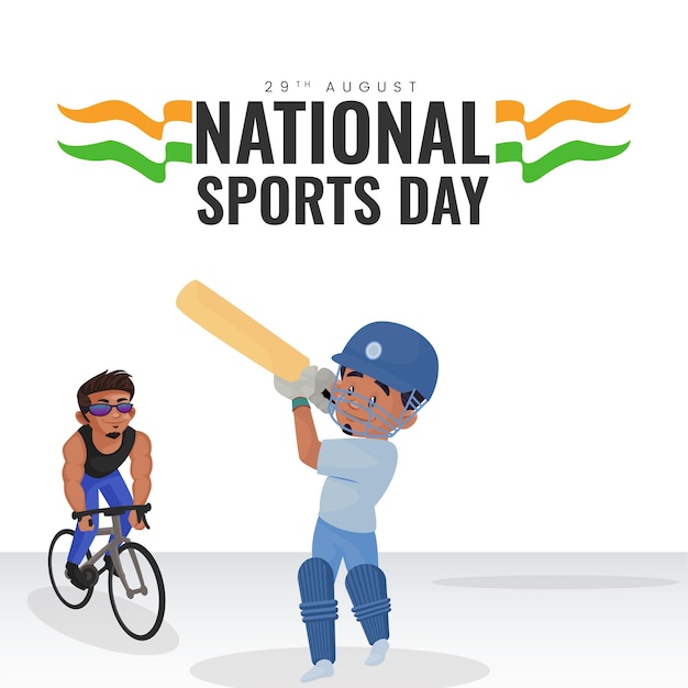 Banner design of national sports day cartoon style template