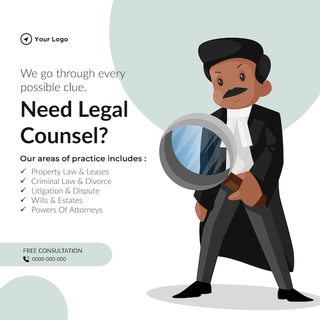 Banner design of need legal counsel template