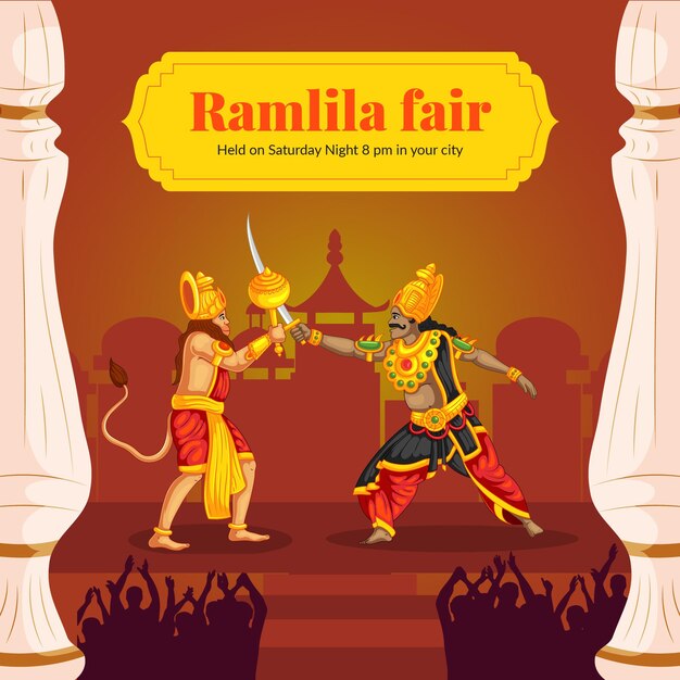 Ramlila 공정한 만화 스타일 템플릿을 축하하는 배너 디자인