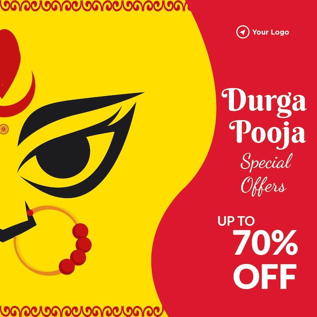 Дизайн баннера durga pooja специальное предложение в мультяшном стиле