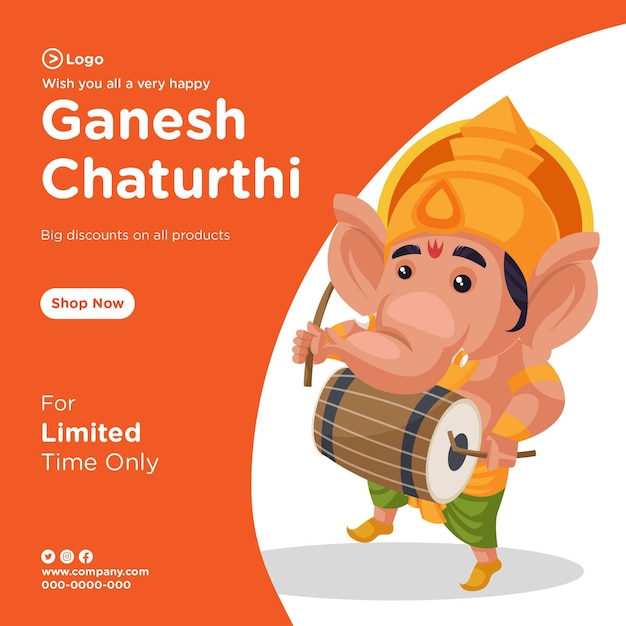 Ganesh Chaturthi 인도 축제 만화 스타일 템플릿의 배너 디자인