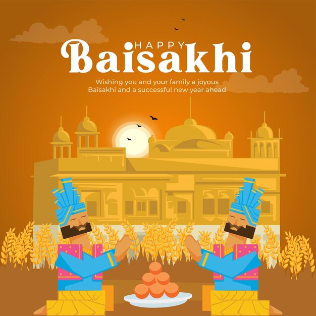 벡터 행복 baisakhi 축제 만화 스타일 템플릿의 배너 디자인