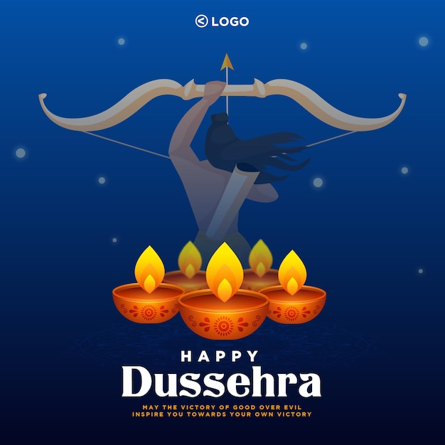 행복 Dussehra 만화 스타일 템플릿의 배너 디자인