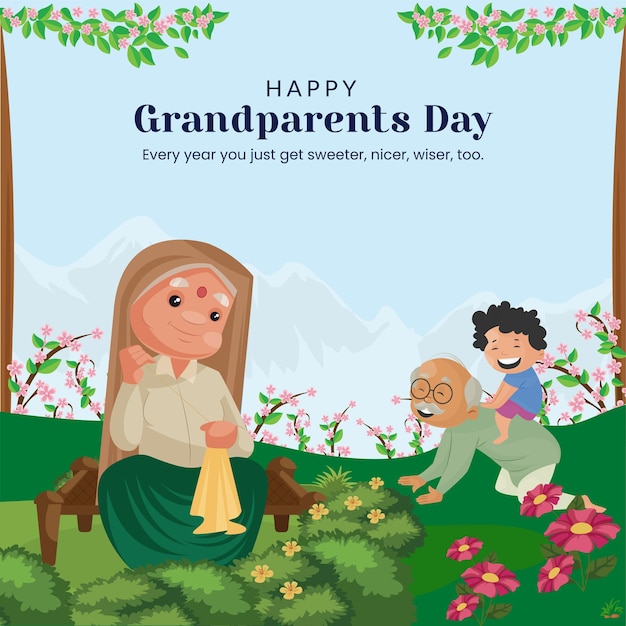 Дизайн баннера счастливого дня бабушек и дедушек в мультяшном стиле шаблона