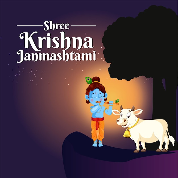 행복한 Krishna Janmashtami 인도 축제 템플릿의 배너 디자인