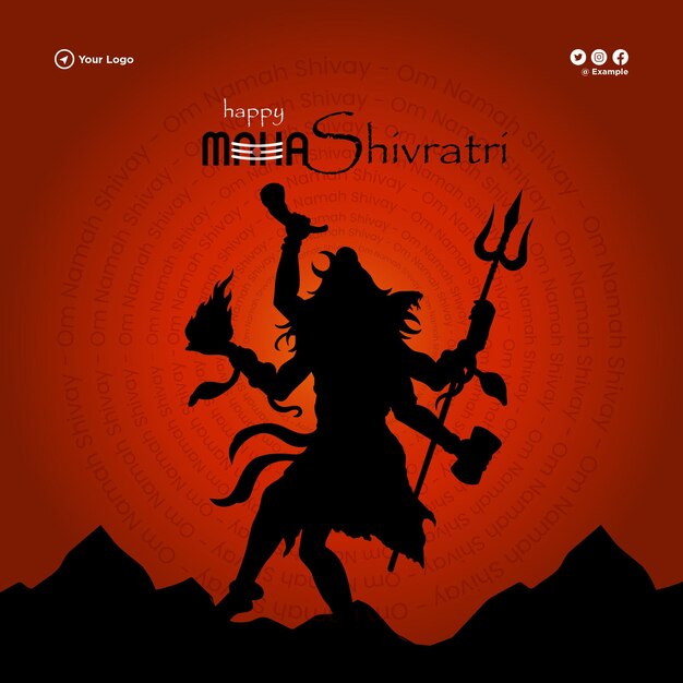 벡터 행복 마하 shivratri 인도 힌두교 축제 템플릿의 배너 디자인