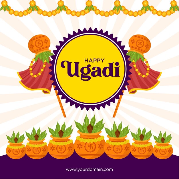 행복 Ugadi 만화 스타일 템플릿의 배너 디자인