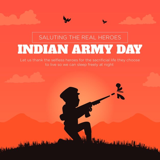 인도 육군의 날 만화 스타일 템플릿의 배너 디자인
