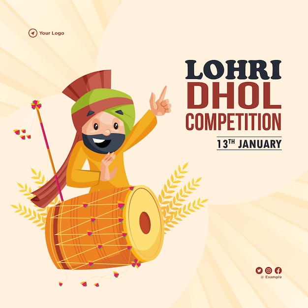 Lohri Dhol 경쟁 템플릿의 배너 디자인