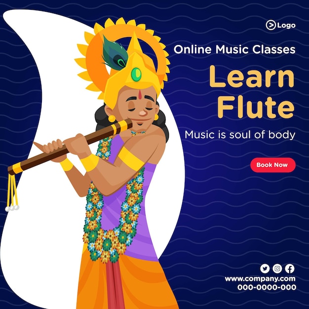 Vector banner design of online music classes learn flute