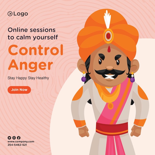 Banner design of online sessions to control anger template
