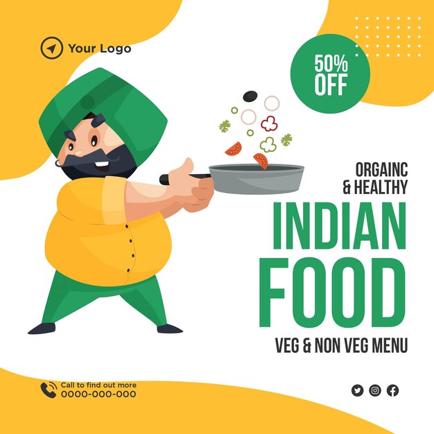 Banner design of organic and healthy indian food template