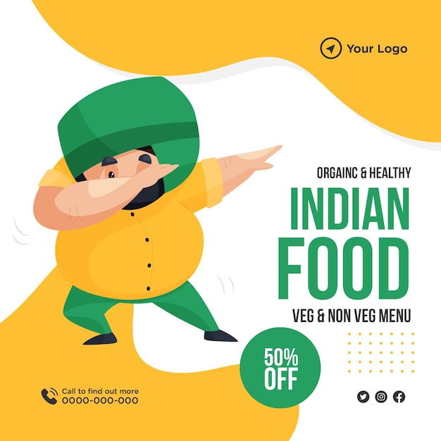 banner design of organic and healthy indian food template