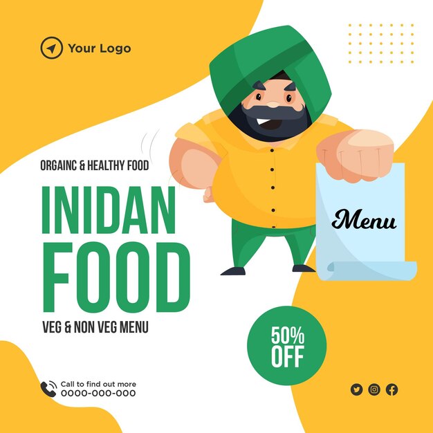 banner design of organic and healthy indian food template